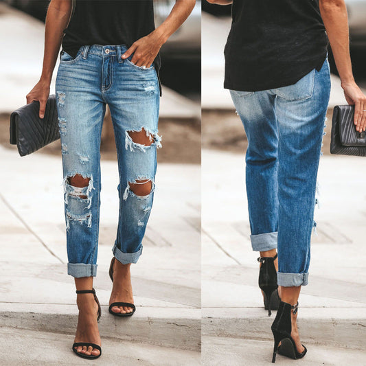 Jeans Boyfriend pour dames avec des détails détruits stylés et taille haute Chic und Stil-Jeans-PARIS FEMME