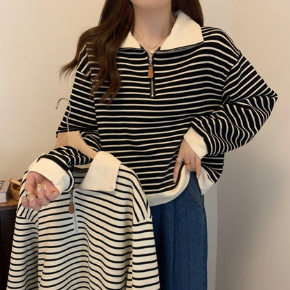 Pulls femme | Col Polo rayé, semi-ouvert | Grandes tailles
