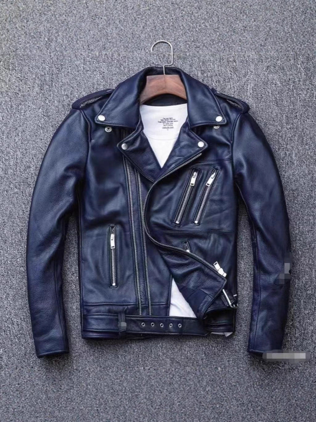 Veste moto homme col revers multi zips style biker