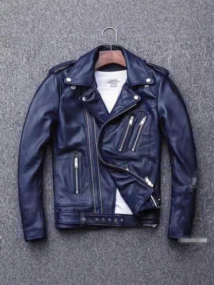 Veste moto homme col revers multi zips style biker