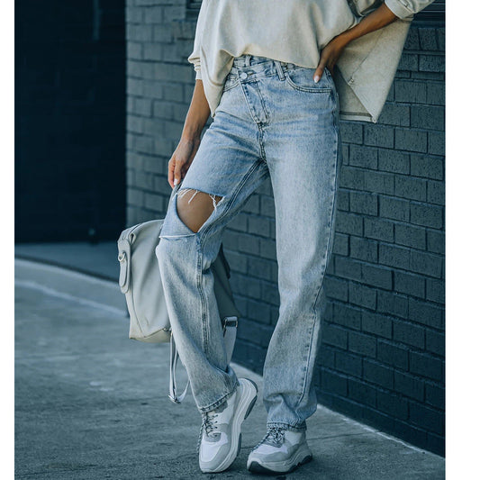 Dames Jeans Destroyed au Style Vintage Chic und Stil-Jeans-PARIS FEMME