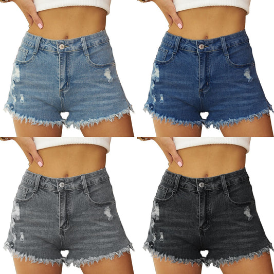 Short en denim détruit pour femme avec ourlet effiloché et taille haute Chic und Stil-Short en jean-PARIS FEMME