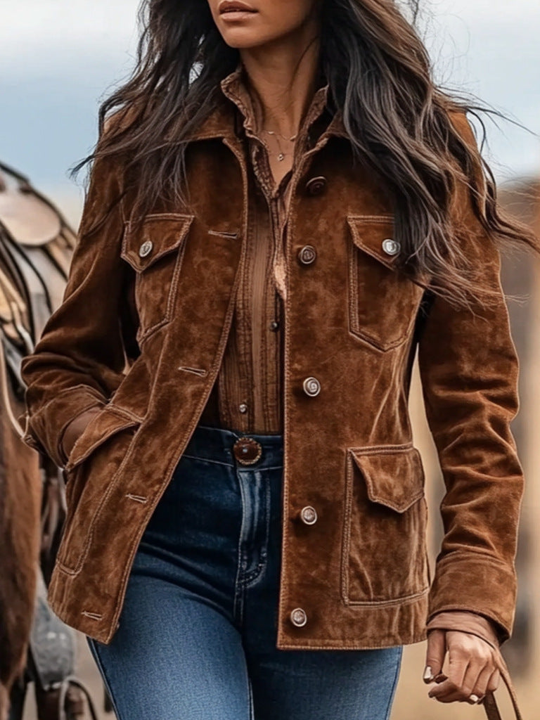 Veste Cuir Végétal Femme | Marron, Poches, Souple