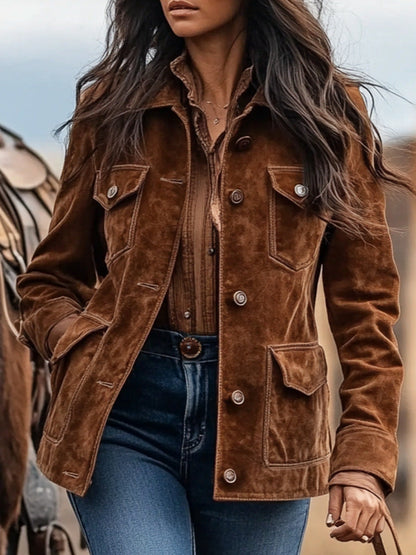 Veste Cuir Végétal Femme | Marron, Poches, Souple
