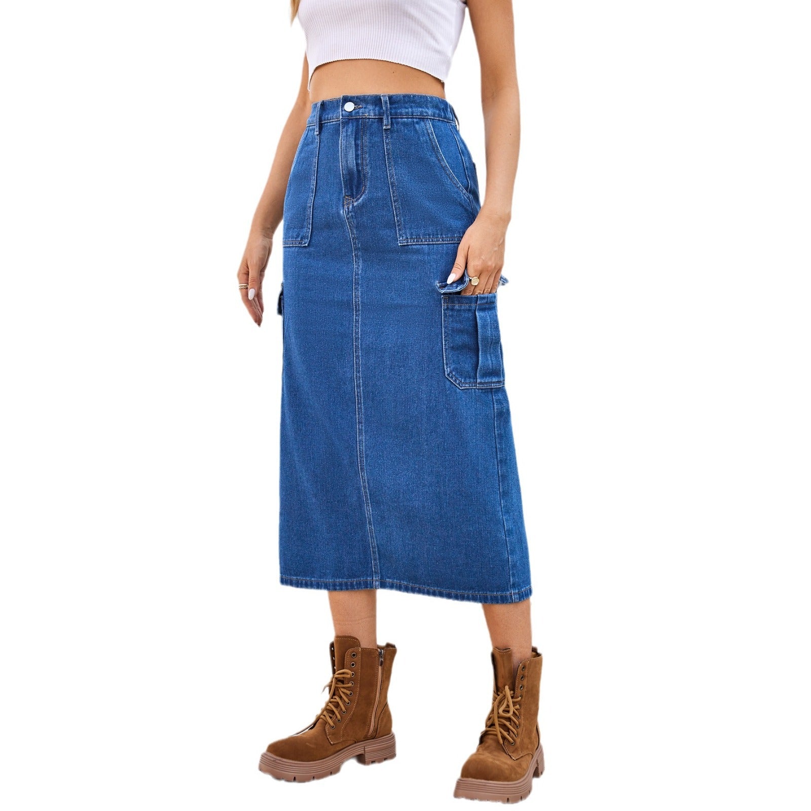 Jupe maxi cargo pour dames avec des poches latérales pratiques et une taille haute Chic und Stil-Short en jean-PARIS FEMME