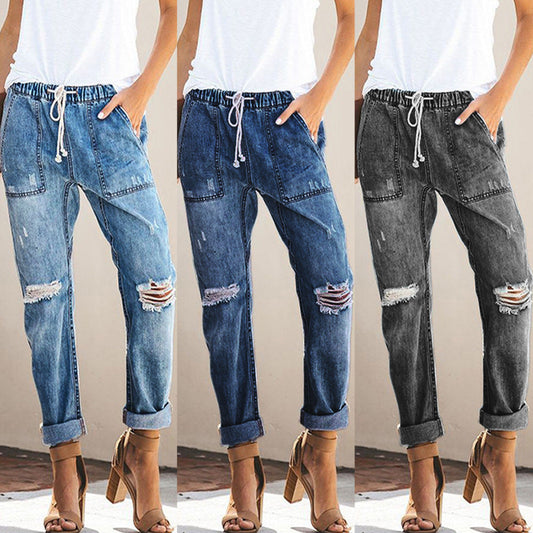 Dame Jeans déchirés avec taille élastique et coupe décontractée Chic und Stil-Jeans-PARIS FEMME