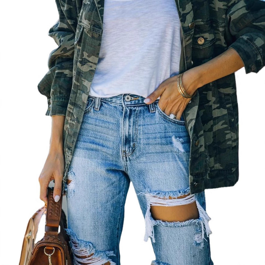 Jeans détruits pour femmes en coupe boyfriend décontractée avec des détails effilochés Chic und Stil-Jeans-PARIS FEMME