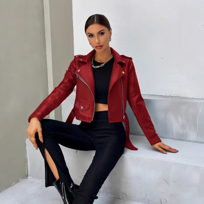 Veste motard femme cuir synthétique | Coupe courte, fermeture asymétrique