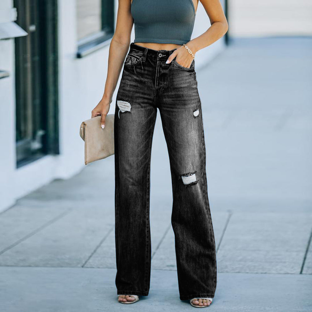 Jeans évasées pour femmes avec détails déchirés et taille haute Chic und Stil-Jeans-PARIS FEMME