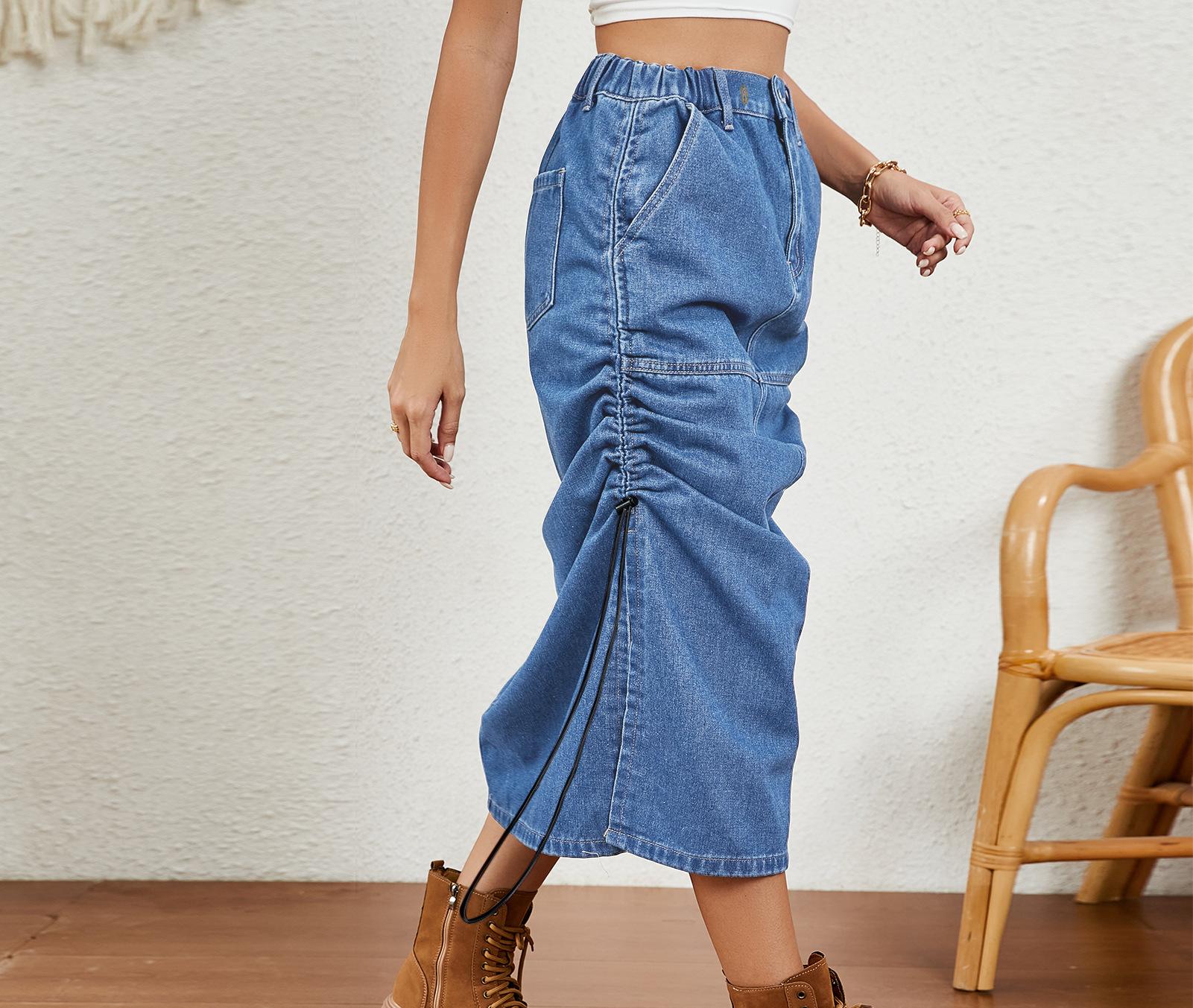Jupe midi pour dames avec taille élastique, fentes latérales et fronces Chic und Stil-Short en jean-PARIS FEMME