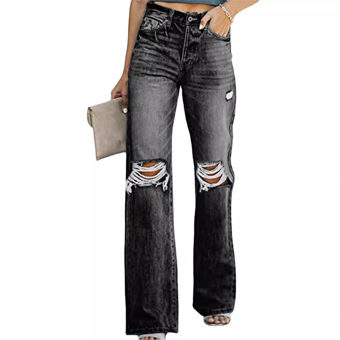 Jeans évasées pour femmes au look destroy moderne avec poches hautes Chic und Stil-Jeans-PARIS FEMME