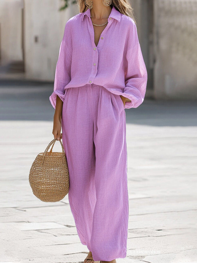 Ensemble lin femme | Chemise et pantalon | Coupe décontractée