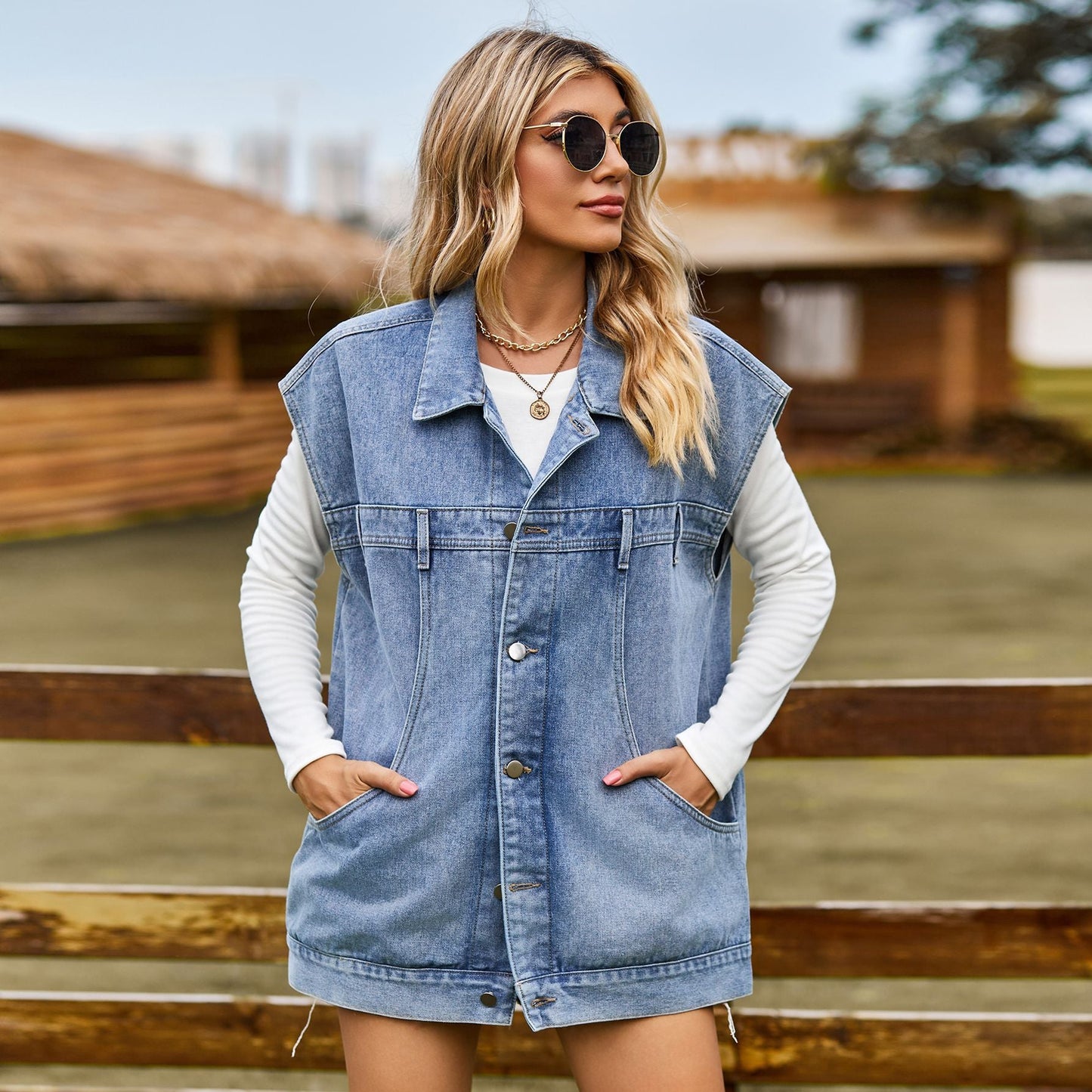 Dames gilet en denim au style oversized moderne avec poches pratiques Chic und Stil-Jeans Outfit-PARIS FEMME