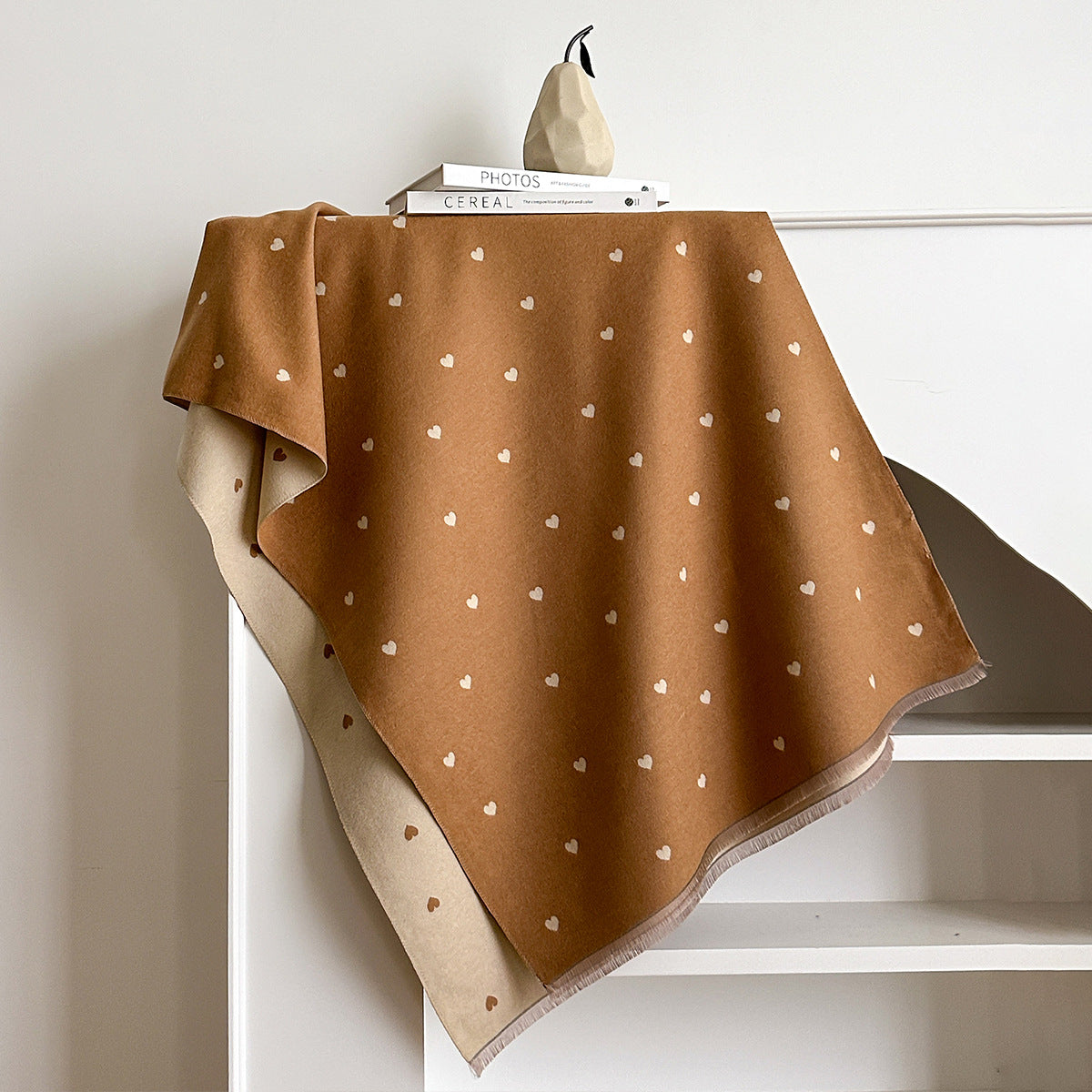 Écharpe femme imitation cachemire réversible motif cœur bicolore 185x65 cm