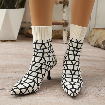 Bottines Femme | Talon Élégant, Chaussettes Intégrées | Noir