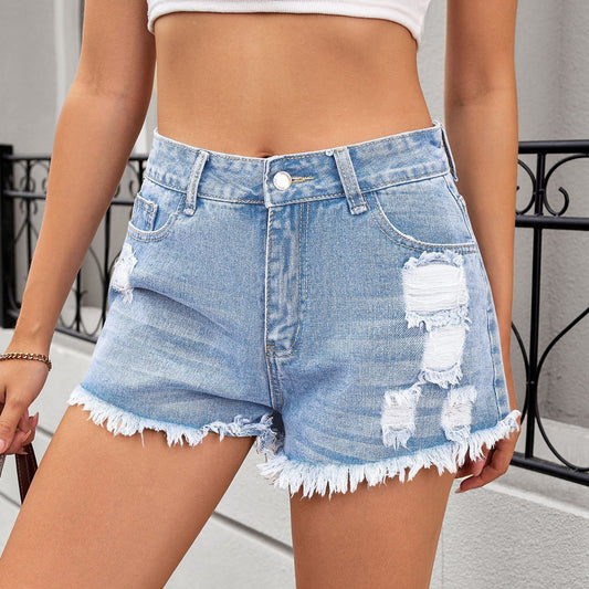 Shorts en jean déchirés pour femmes avec franges et taille haute Chic und Stil-Short en jean-PARIS FEMME