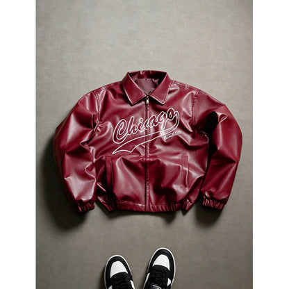 Veste femme similicuir logo streetwear style américain automne hiver