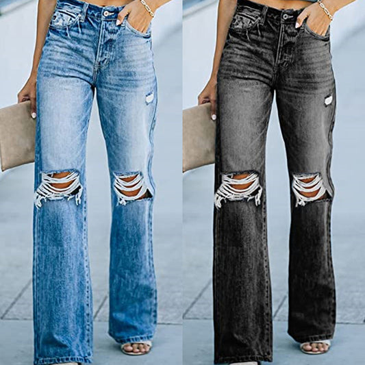 Jeans évasées pour femmes au look destroy moderne avec poches hautes Chic und Stil-Jeans-PARIS FEMME