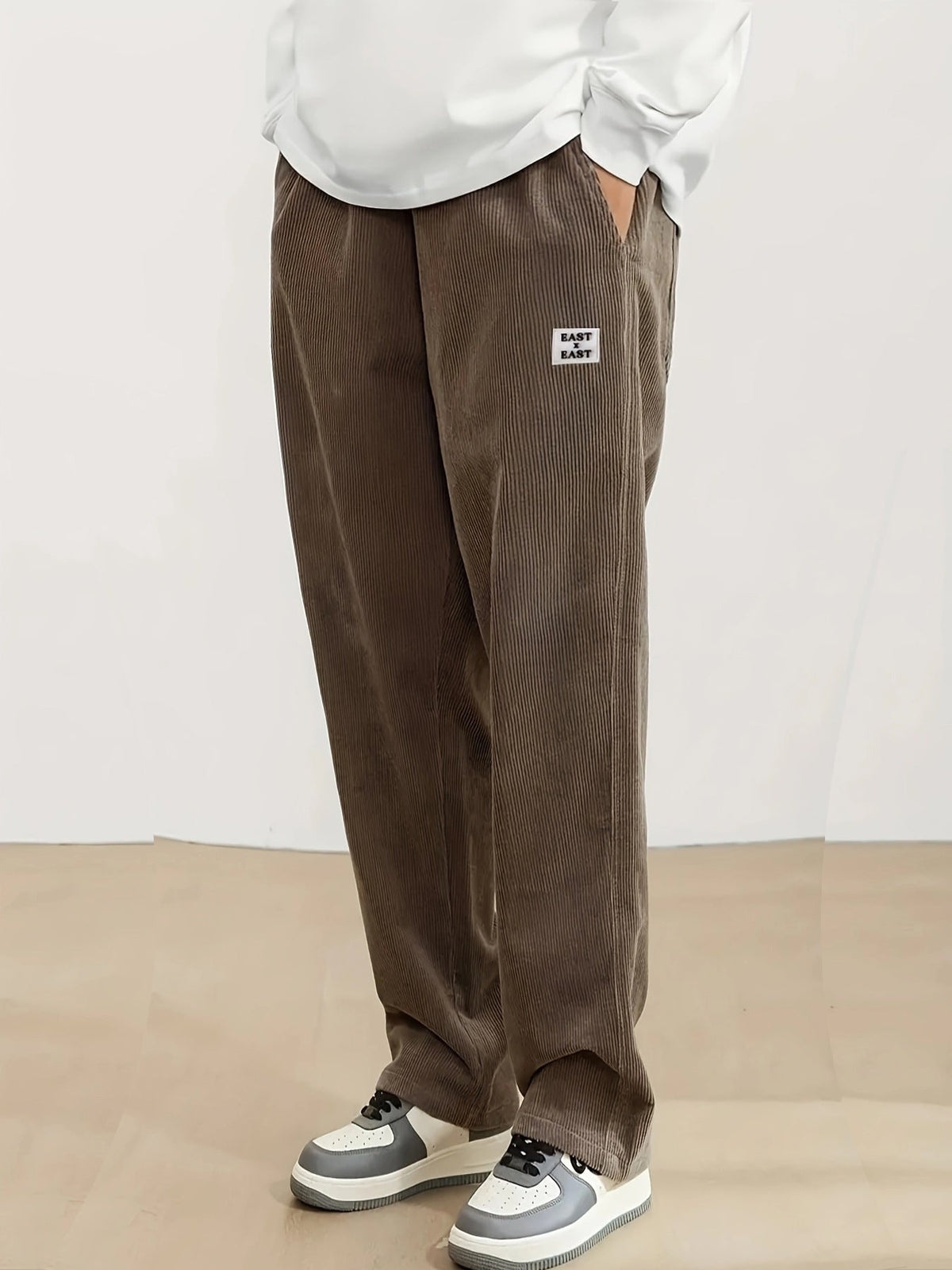 Pantalon velours femme taille élastique coupe large poches latérales