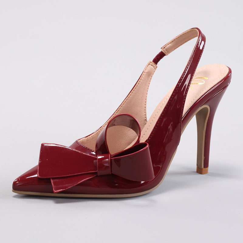 Sandales mariage ivoire strass nœud talon aiguille bout pointu bride arrière