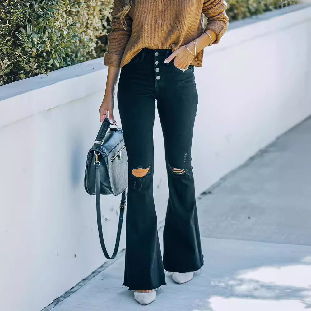 Jeans évasés pour femmes avec des détails déchirés et taille haute Chic und Stil-Jeans-PARIS FEMME