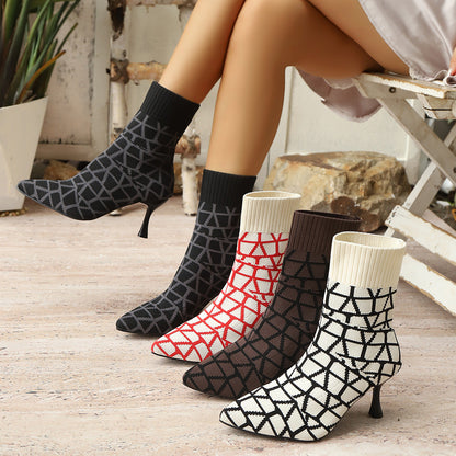Bottines Femme | Talon Élégant, Chaussettes Intégrées | Noir
