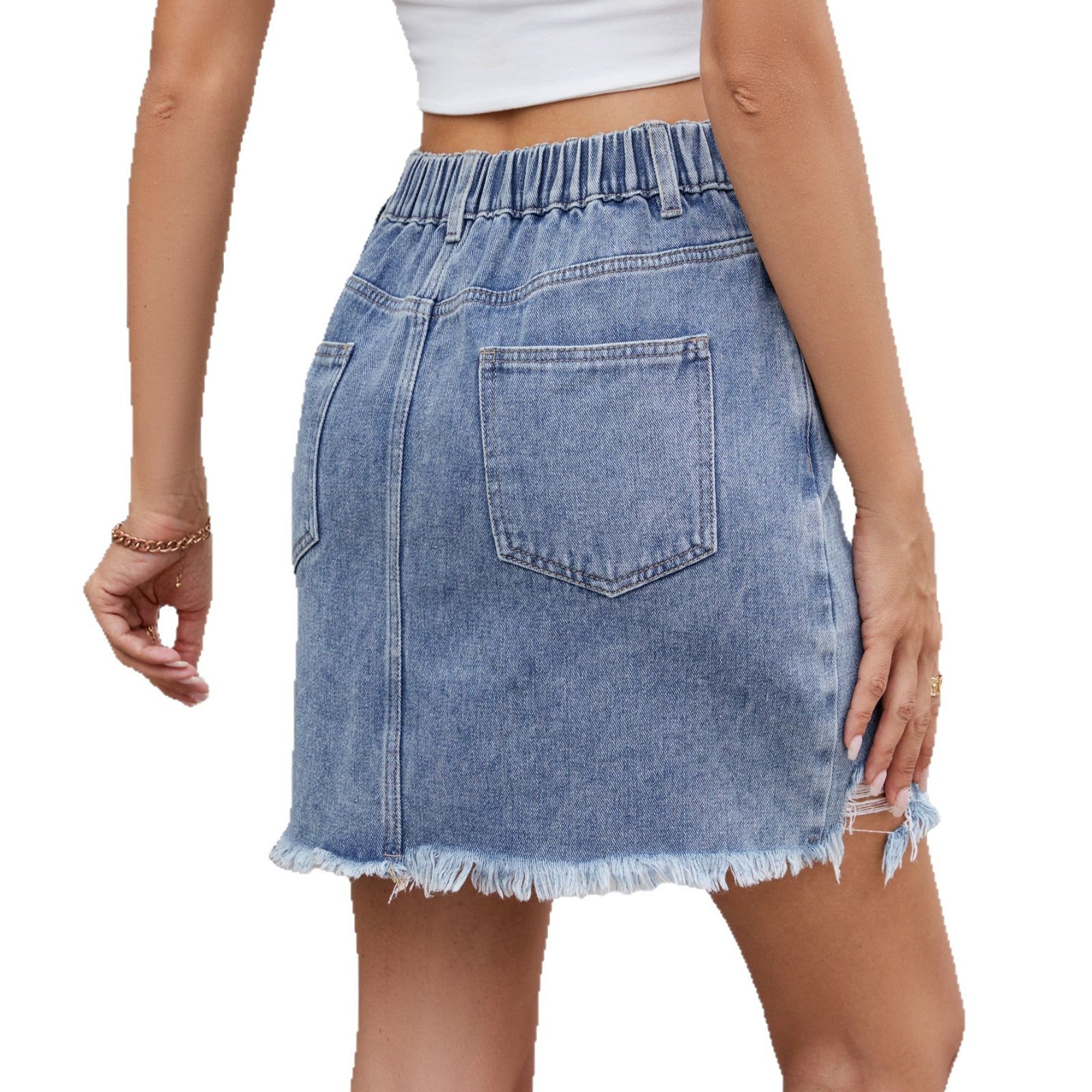 Jupe en jean pour femmes au design Destroyed tendance avec des détails d'ourlet effilochés Chic und Stil-Short en jean-PARIS FEMME