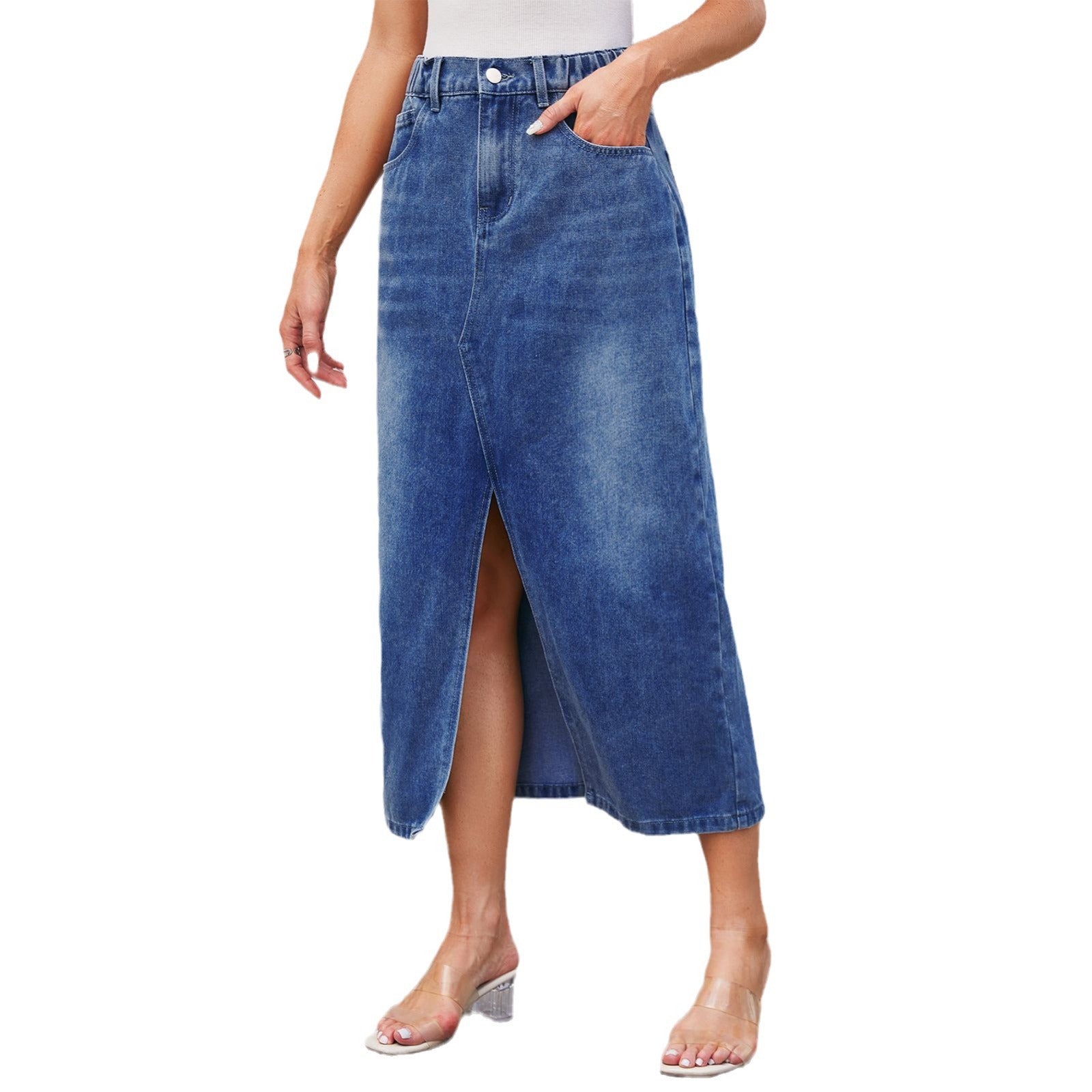Jupe maxi pour femmes avec fente latérale et taille élastique Chic und Stil-Short en jean-PARIS FEMME