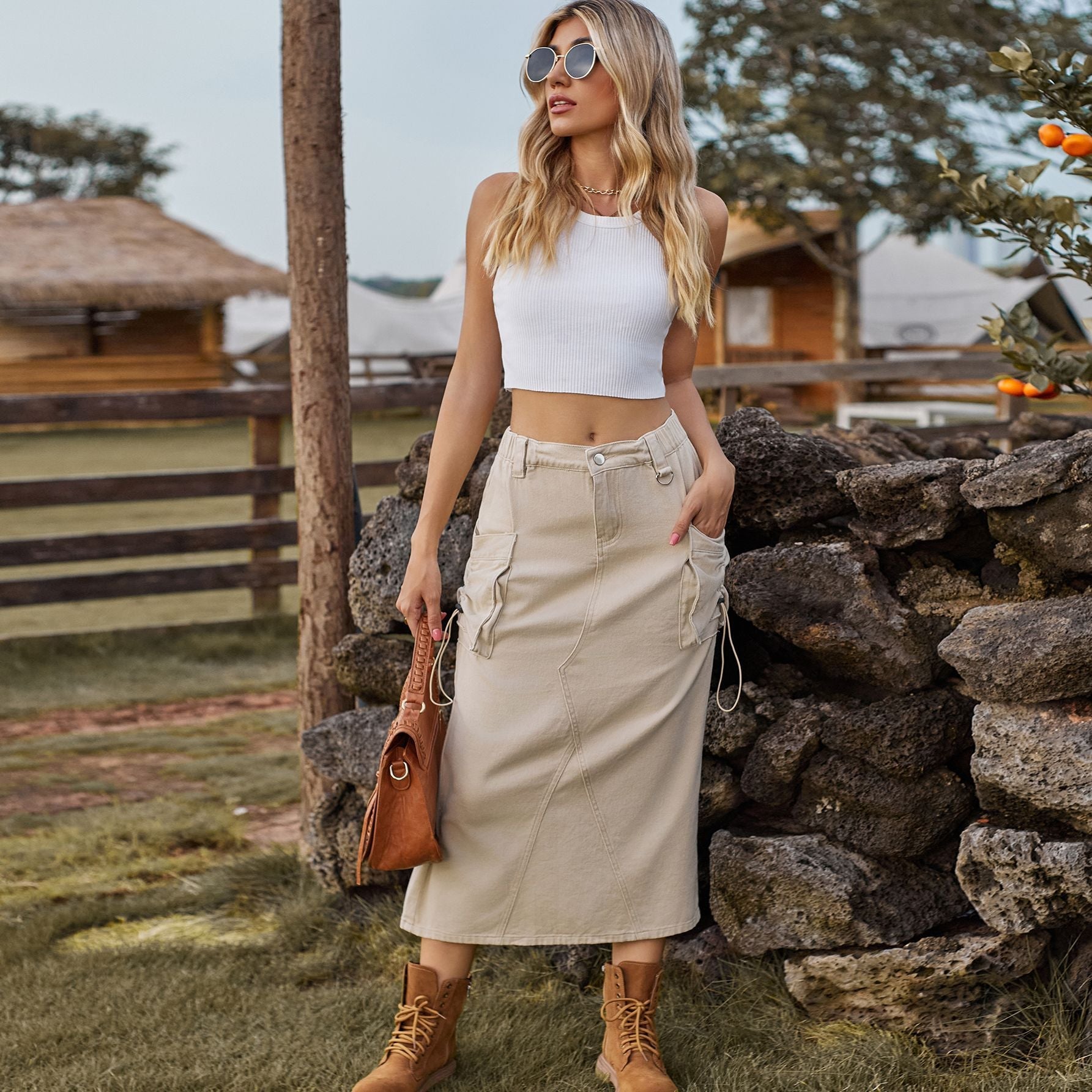 Jupe maxi pour femmes au style utilitaire avec poches pratiques Chic und Stil-Short en jean-PARIS FEMME
