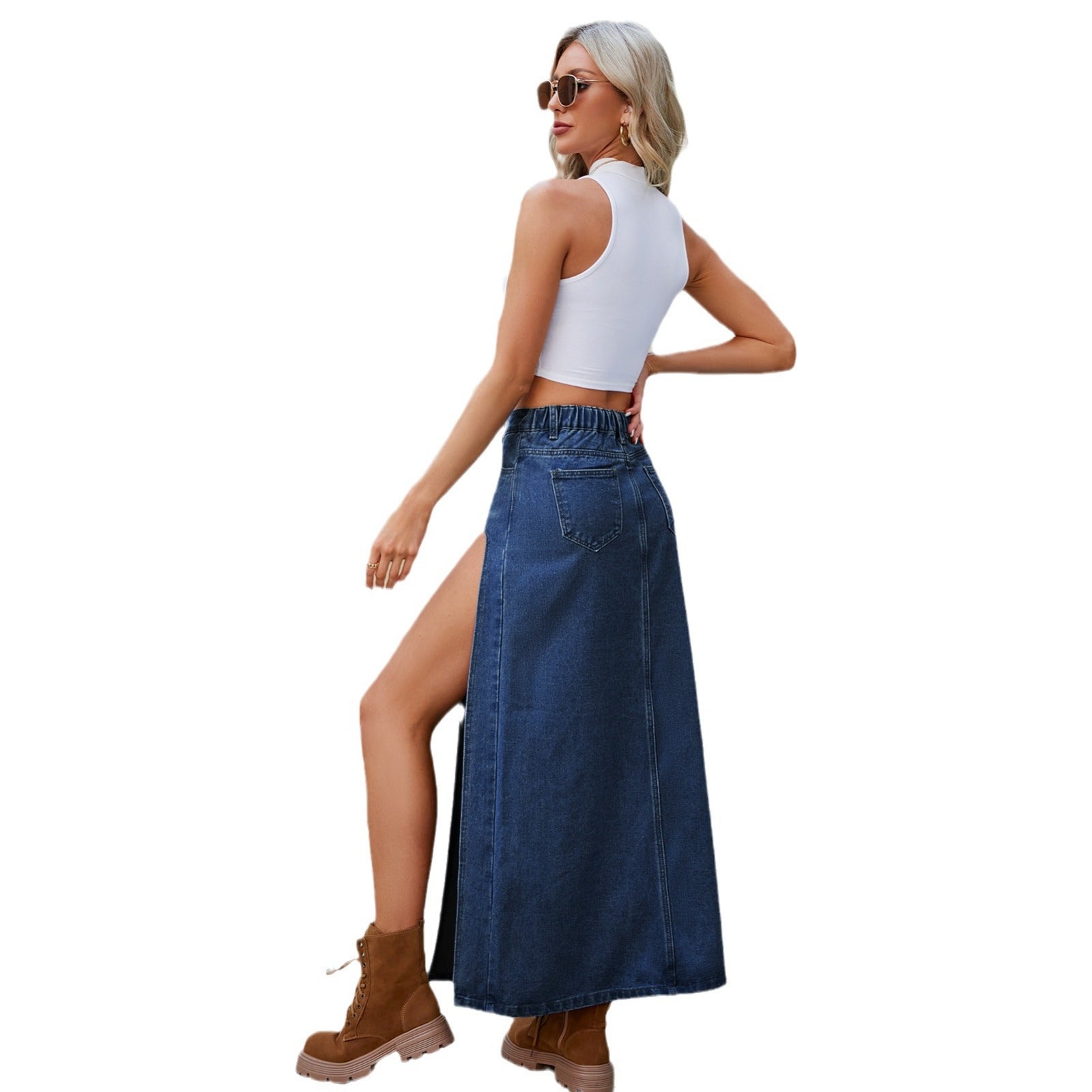 Jupe maxi pour femme avec fente haute et taille réglable Chic und Stil-Short en jean-PARIS FEMME