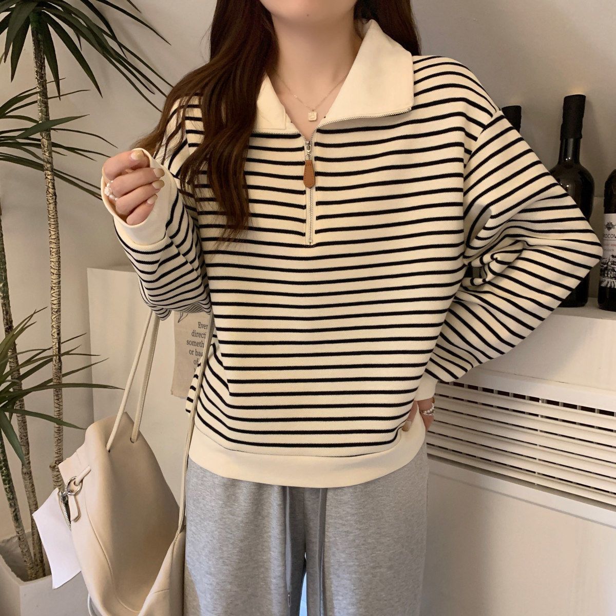Pulls femme | Col Polo rayé, semi-ouvert | Grandes tailles