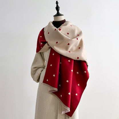 Écharpe femme imitation cachemire réversible motif cœur bicolore 185x65 cm