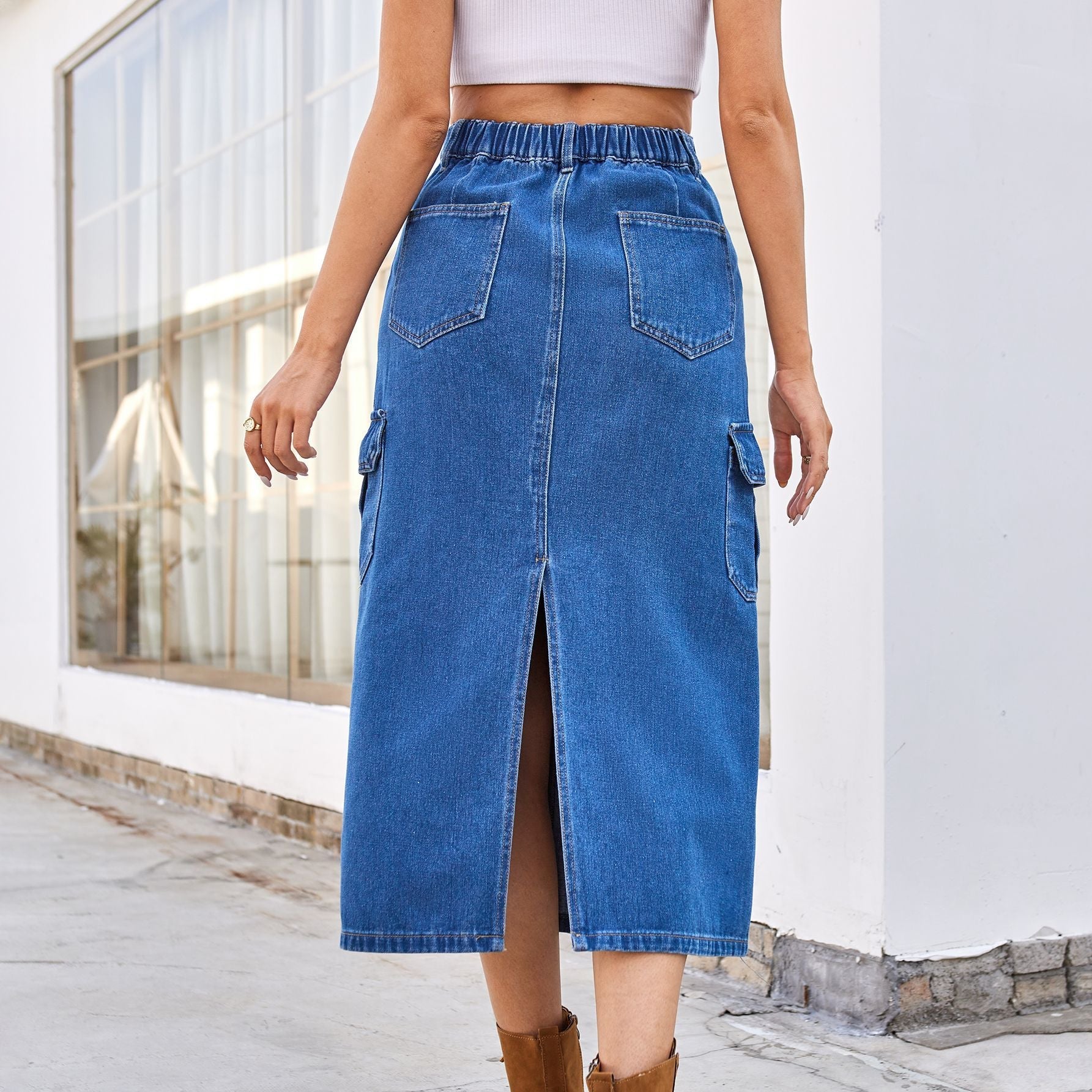 Jupe maxi cargo pour dames avec des poches latérales pratiques et une taille haute Chic und Stil-Short en jean-PARIS FEMME