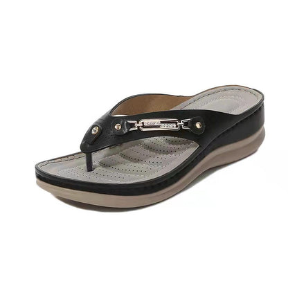 Sandales Femme | Bride Métallique, Semelle Compensée | Grandes Tailles