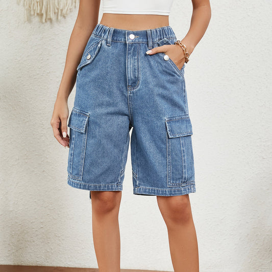 Shorts cargo pour femmes avec poches hautes et taille ajustable Chic et élégant-Short en jean-PARIS FEMME