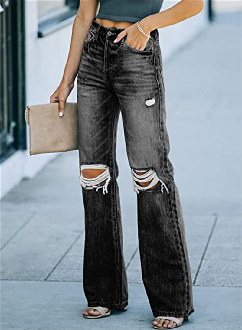 Jeans évasées pour femmes au look destroy moderne avec poches hautes Chic und Stil-Jeans-PARIS FEMME