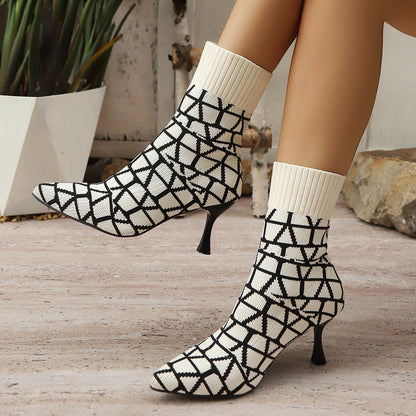 Bottines Femme | Talon Élégant, Chaussettes Intégrées | Noir