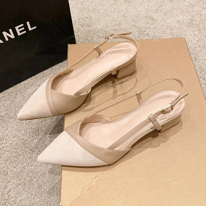 Escarpins slingback talon bloc bout pointu femme 5cm coloris nude