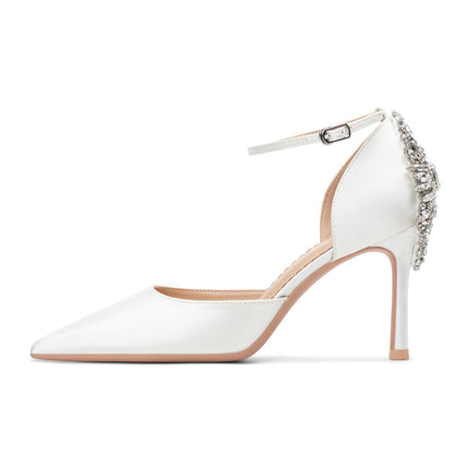 Sandales mariage ivoire strass talon aiguille bout pointu bride scintillante