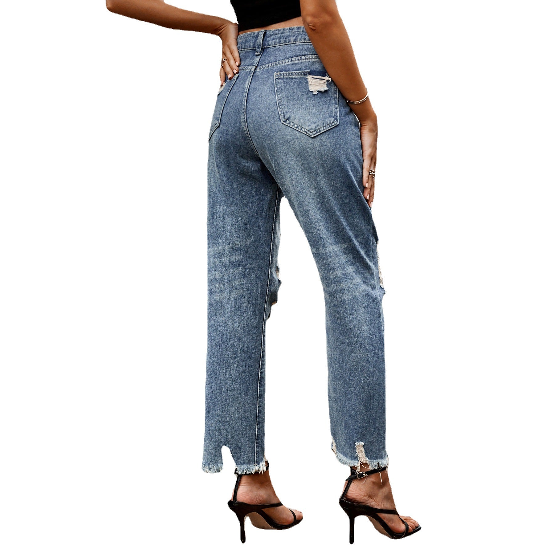 Jeans détruites taille haute pour femmes, en coupe boyfriend moderne, Chic und Stil-Jeans-PARIS FEMME