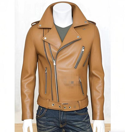 Veste moto homme col revers multi zips style biker