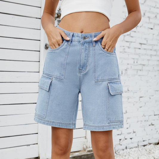 Shorts cargo femme avec poches latérales et taille haute Chic und Stil-Short en jean-PARIS FEMME