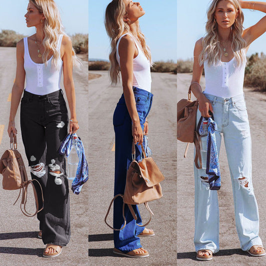 Jeans évasés pour femmes dans un style Destroyed tendance avec taille haute Chic und Stil-Jeans-PARIS FEMME