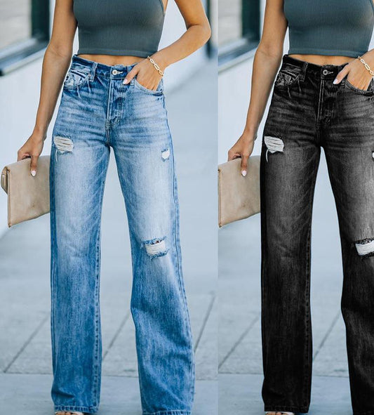 Jeans évasées pour femmes avec détails déchirés et taille haute Chic und Stil-Jeans-PARIS FEMME