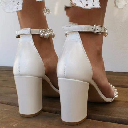 Sandales à talon femme | Blanc perle, lanière, mariage