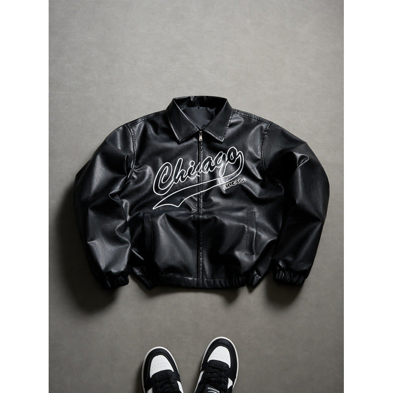 Veste femme similicuir logo streetwear style américain automne hiver