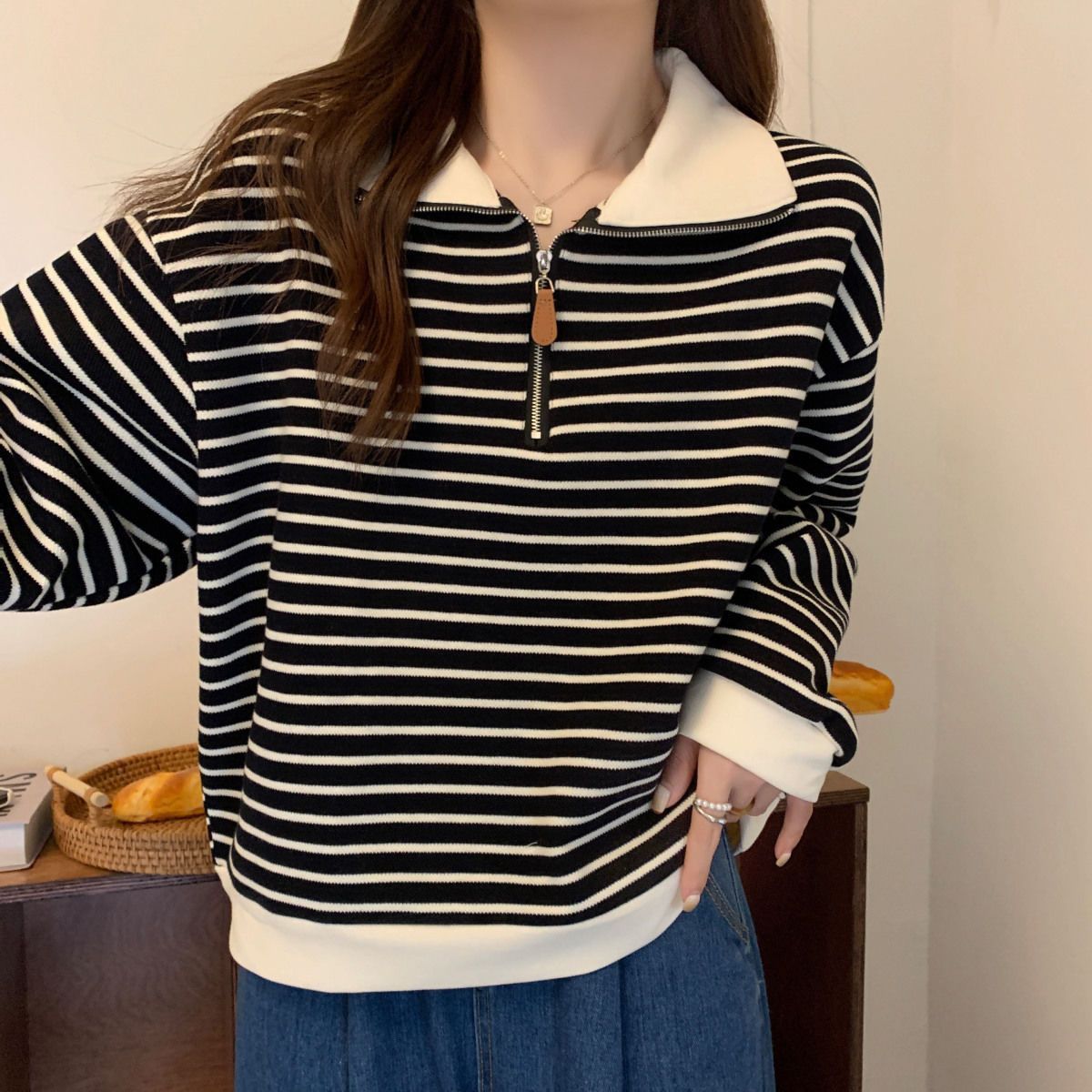 Pulls femme | Col Polo rayé, semi-ouvert | Grandes tailles