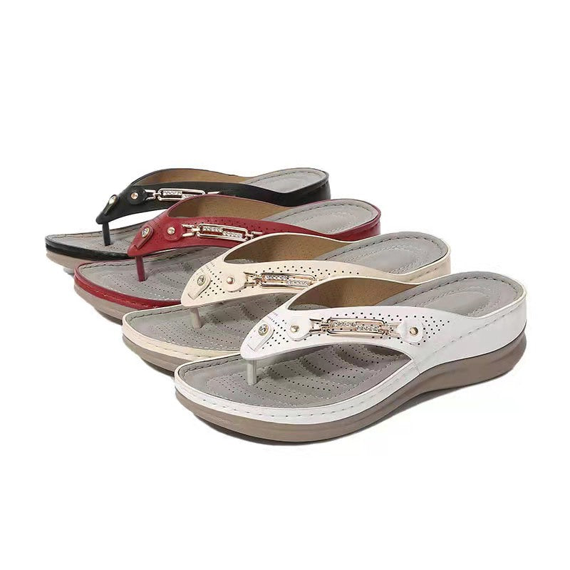 Sandales Femme | Bride Métallique, Semelle Compensée | Grandes Tailles