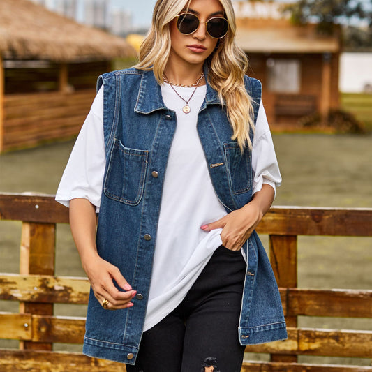 Dames veste en denim au design oversize élégant avec poches pratiques Chic und Stil-Jeans Outfit-PARIS FEMME