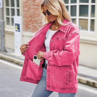 Veste en denim oversize décontractée avec poches pratiques